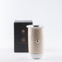 Otantik Asalah Incense Burner, Beige And Silver Ceramic, Elegant Aromatherapy Holder For Home Decor, Living Room, Bedroom And Ramadan, Decorative Incense Stand