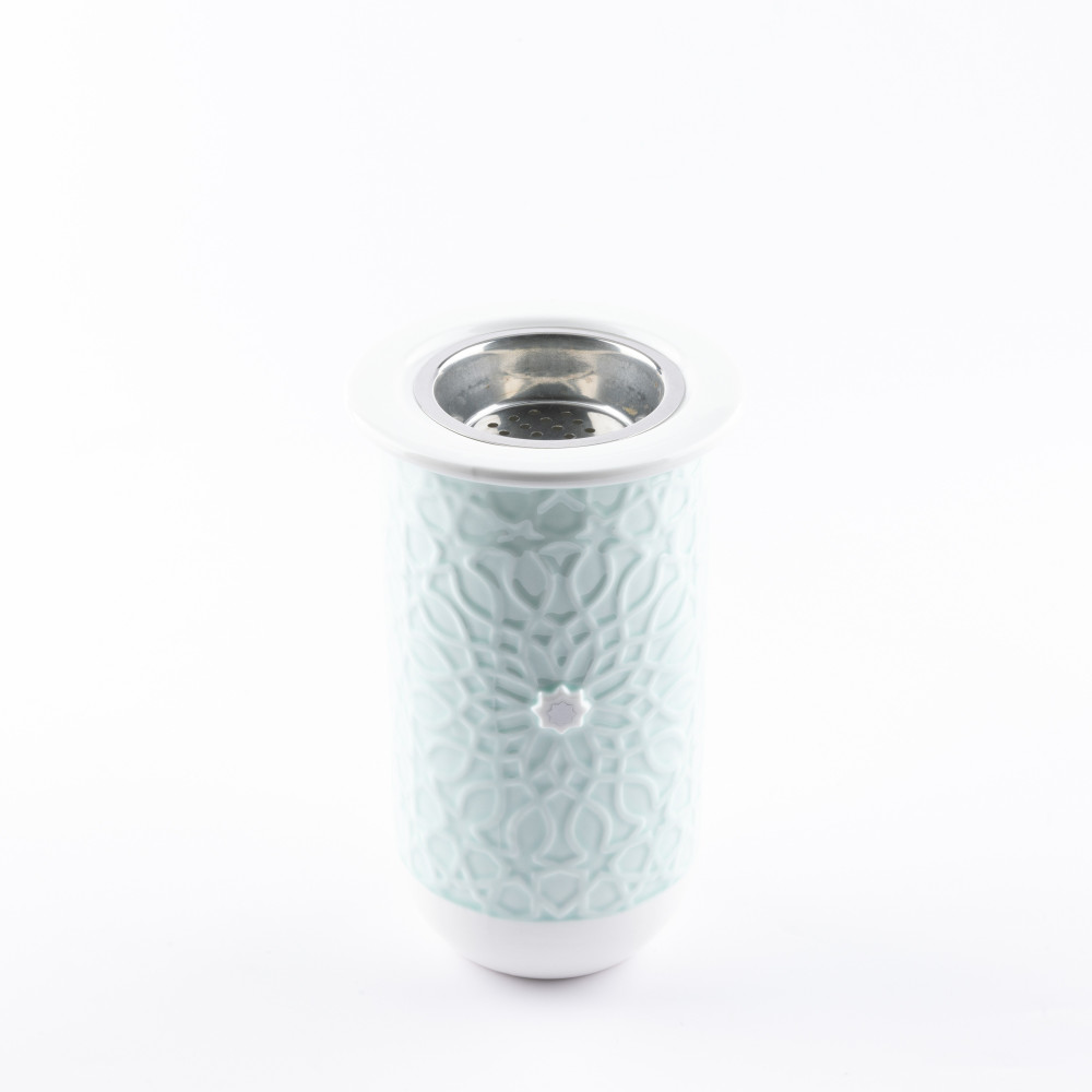 Otantik Asalah Incense Burner, Teal And Silver Ceramic, Stylish Aromatherapy Holder For Home Decor, Living Room, Bedroom And Ramadan, Decorative Incense Stand