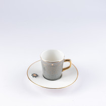 Otantik Asalah Set Of 6 Coffee Cups And 6 Saucers, Grey And Gold Ceramic, Elegant Coffee Set For Home, Office, Ramadan And Special Occasions, Premium Tea Cups