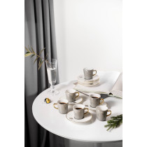 Otantik Asalah Set Of 6 Coffee Cups And 6 Saucers, Grey And Gold Ceramic, Elegant Coffee Set For Home, Office, Ramadan And Special Occasions, Premium Tea Cups