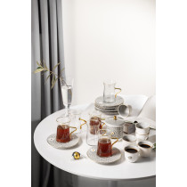 Otantik Asalah Set Of 6 Cups, 6 Saucers, 6 Arabic Coffee Cups And Sugar Pot, Grey And Gold Ceramic, Elegant Coffee Set For Home, Office, Ramadan And Special Occasions, Premium Tea And Coffee Serving Set
