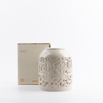 Otantik Jiwar Flower Vase, Beige And Gold Shining, Elegant Ceramic Vase For Home Decor, Living Room, Bedroom, Ramadan And Special Occasions, Decorative Floral Arrangement