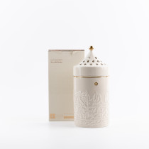 Otantik Jiwar Incense Burner, Beige And Gold Shining, Elegant Ceramic Aromatherapy Holder For Home Decor, Living Room, Bedroom, Ramadan And Special Occasions, Decorative Incense Stand