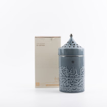 Otantik Jiwar Incense Burner, Haze Blue And Silver Shining, Elegant Ceramic Aromatherapy Holder For Home Decor, Living Room, Bedroom, Ramadan And Special Occasions, Decorative Incense Stand
