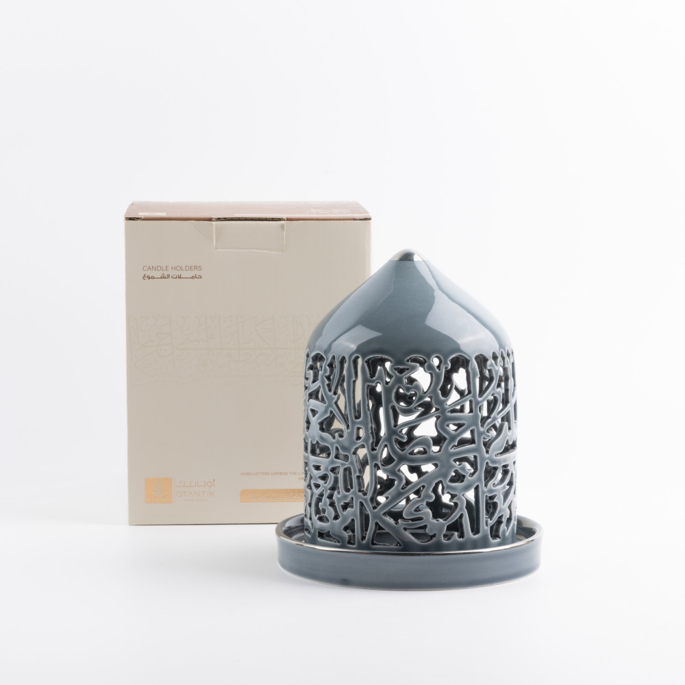 Otantik Jiwar Medium Electronic Candle, Haze Blue And Silver Shining, Elegant Led Candle For Home Decor, Living Room, Bedroom, Ramadan And Special Occasions, Safe And Stylish Lighting