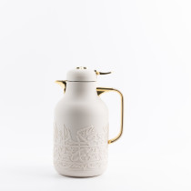 Otantik Jiwar Vacuum Flask For Tea And Coffee , Beige And Gold Shining , Elegant Insulated Thermos For Hot And Cold Beverages , Stylish Home, Office, And Ramadan Accessory