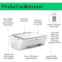 HP DeskJet Ink Advantage 2875 Wireless Print, Copy, Scan, All-in-One Printer White 60K47C