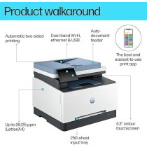 HP Color LaserJet Pro MFP 3303sdw - Print, Copy, Scan Wireless, Two-Sided Printing, 250-Sheet Input Tray; Print Speed up To 25 ppm (Black) and 25 ppm (Color) - Blue 499M6A