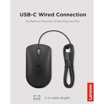 Lenovo 400 USB-C Wired Compact Mouse, 4 Button USB Mouse for Laptops and Computers, Adjustable 2400 DPI, Left or Right Hand, GY51D20875, Black