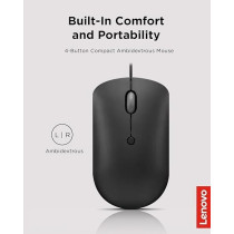 Lenovo 400 USB-C Wired Compact Mouse, 4 Button USB Mouse for Laptops and Computers, Adjustable 2400 DPI, Left or Right Hand, GY51D20875, Black