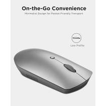 Lenovo 600 Bluetooth Silent Mouse, Blue Optical Sensor, Adjustable DPI, 4 Button, Microsoft Swift Pair, Windows, Chrome, GY50X88832, Gray
