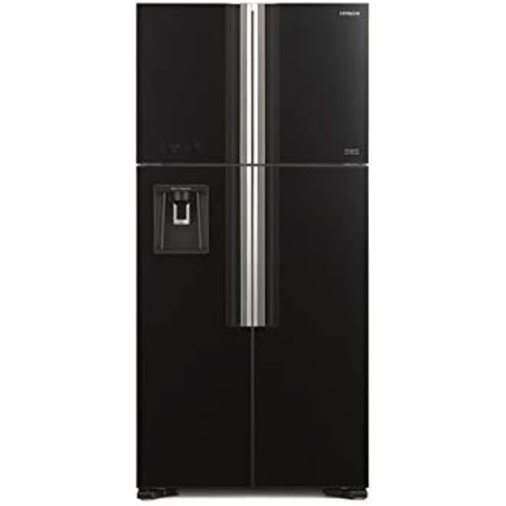 Hitachi 760L Gross Side By Side 4 Doors Premium Refrigerator, RW760PUK7GBK, French Door, No Frost Fridge, Dual Fan Cooling, Movable Twist Ice Tray, Glass Black
