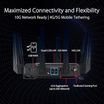 Asus Rog Rapture GT-BE98 Quad-Band Wifi 7 Aimesh Extendable Gaming Router, 25Gbps, 320Mhz, 4K-Qam, Dual 10G Ports, Quad 2.5G Ports, Vpns, 4G Lte/5G Mobile Tethering, Black