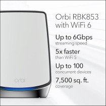 Netgear Orbi Whole Home Tri-Band Mesh Wi-Fi 6 System (RBK853)