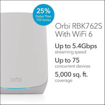 Netgear Orbi Mesh WiFi 6 Router With 2 Satellite Mesh Extenders (RBK762S), White