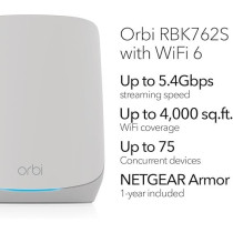 Netgear Orbi Mesh WiFi 6 Router With 2 Satellite Mesh Extenders (RBK762S), White
