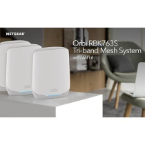 Netgear RBK763S Orbi Tri-Band Wifi 6 Mesh System, AX5400 5.4Gbps, White