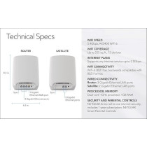 Netgear RBK763S Orbi Tri-Band Wifi 6 Mesh System, AX5400 5.4Gbps, White