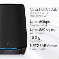 Netgear Orbi Whole Home Tri-Band Mesh WiFi 6 System RBK863SB Router With 3 Satellites Upto 8,000 Sq Ft AX6000 Upto 6Gbps, Black