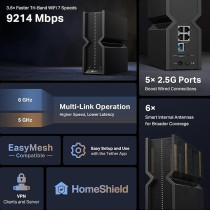 TP-Link Tri-Band BE9300 WiFi 7 Router Archer BE550, 6-Stream 9.2Gbps, Full 2.5G Ports, USB 3.0, 6 Smart Internal Antennas, VPN Clients And Server, Easy Mesh, HomeShield, Private IoT Network