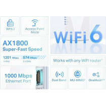 TP-Link AX1800 WiFi 6 Extender Internet Booster, Covers Up To 1500 sq.ft And 30 Devices, Dual Band Wireless Signal Booster Repeater, Gigabit Ethernet Port, AP Mode, OneMesh Compatible(RE600X)