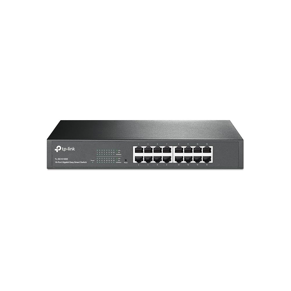 TP-Link 16-Port Gigabit Ethernet Easy Smart Managed Switch, Unmanaged Plus, Plug And Play, Desktop/Rackmount, Metal, Fanless, Limited Lifetime (TL-SG1016DE)
