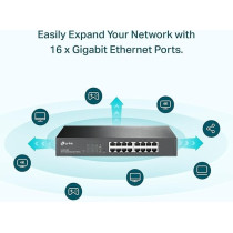 TP-Link 16-Port Gigabit Ethernet Easy Smart Managed Switch, Unmanaged Plus, Plug And Play, Desktop/Rackmount, Metal, Fanless, Limited Lifetime (TL-SG1016DE)