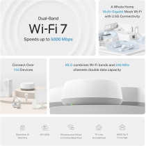 TP-Link Dual-Band BE5000 WiFi 7 Mesh Wi-Fi System (Deco BE25), 4-Stream 5 Gbps, 240 Mhz Channels, Covers Up To 6,600 Sq.Ft, 2X 2.5G Ports Wired Backhaul, VPN,MLO, AI-Roaming, HomeShield (3-Pack)