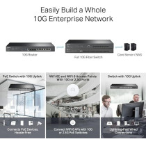 TP-Link ER8411, Enterprise Wired 10G VPN Router, Up To 10 WAN Ports, High Network Capacity, SPI Firewall, Omada SDN Integrated, Load Balance, Lightning Protection, Limited Lifetime Protection