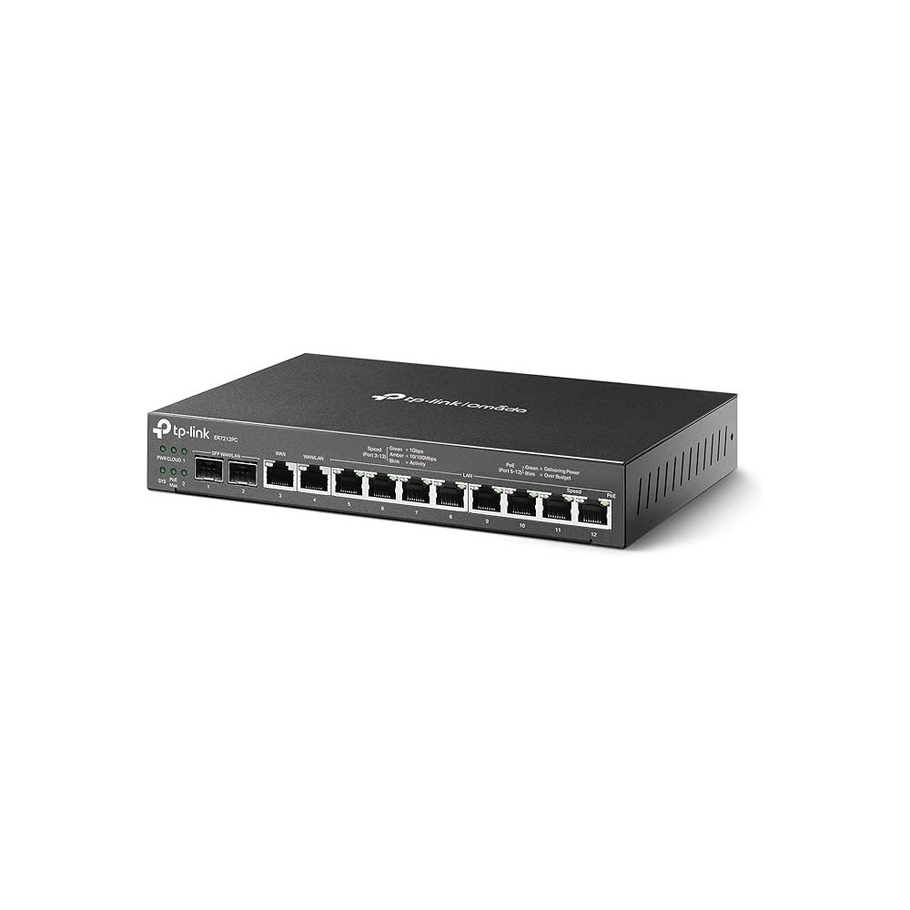 TP-Link ER7212PC, Omada Router, PoE Switch And Controller 3-in-1 Gigabit VPN Router, Up To 4 WAN, 8 PoE+ LAN Port 110W, Fanless, Easy Installation, Load Balance