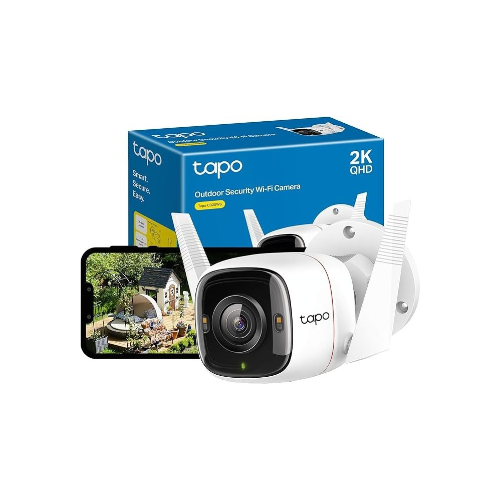 Tapo 2K QHD Outdoor Security Camera, IP66 Weatherproof, Motion Detection, Starlight, Built-In Siren, 4MP, Colour Night Vision, Cloud And SD Card Storage, Works With Alexa And Google Home (Tapo C320WS)