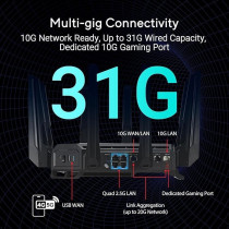 ASUS ROG Rapture GT-BE19000 Tri-band Gaming Router: WiFi 7, 802.11be, 200+ Devices, AiMesh, Mesh WiFi, Dual 10G Ports, AI WAN Detection, Game Acceleration, Gaming Network, AURA RGB, Black