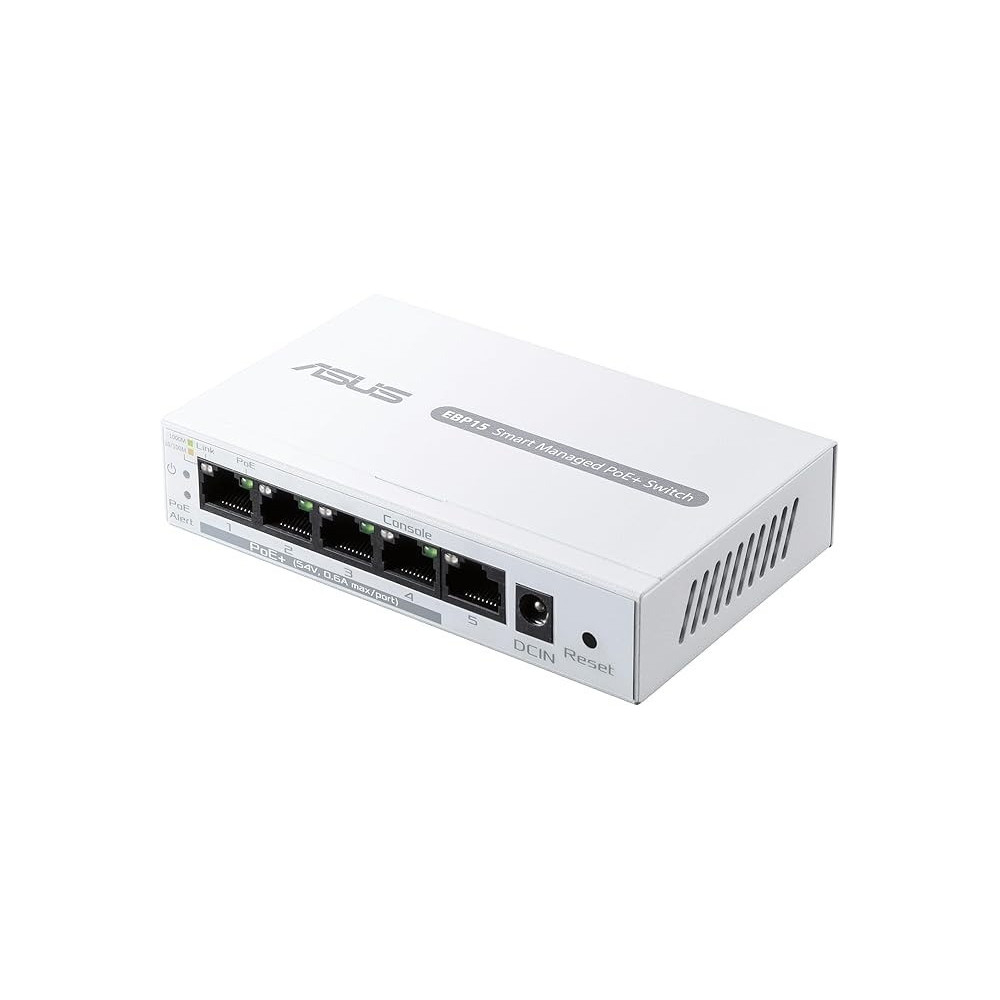 ASUS ExpertWiFi EBP15, 5-Port GbE Smart Managed PoE+ Switch, Supports PoE Priority Setting, Perfect For PoE APs, IP Cameras, VoIP Phones, Centralized App Management With ExpertWiFi Router, White
