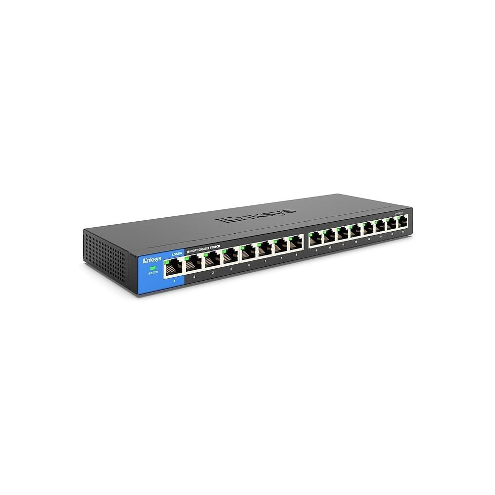 Linksys LGS116 16 Port Gigabit Unmanaged Network Switch Home/Office Ethernet Switch Hub with Metal Housing Wall Mount or Desktop Ethernet Splitter, Easy Plug And Play Connection