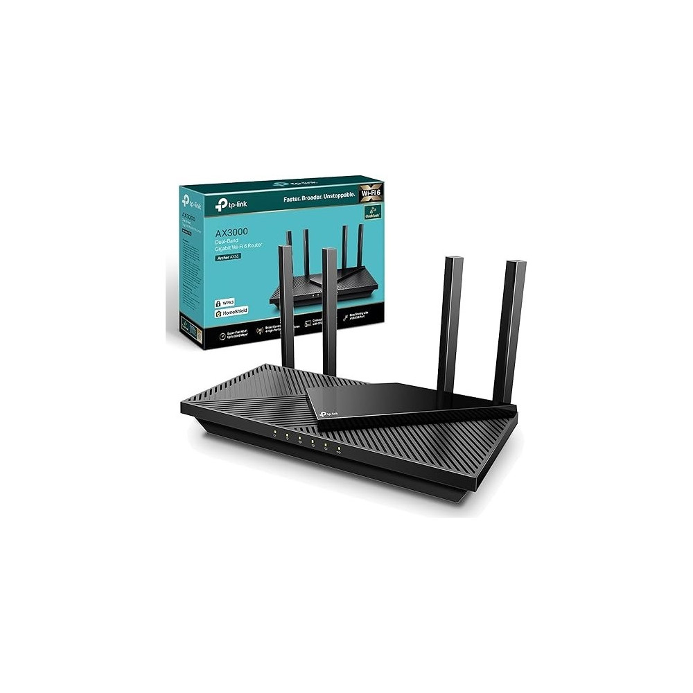 TP-Link Next-Gen Wi-Fi 6 AX3000 Mbps Gigabit Dual Band Wireless Router, OneMesh Supported, 1× USB 3.0 Port, Ideal for Gaming Xbox/PS4/Steam and 8K, Compatible with Alexa, Archer AX55