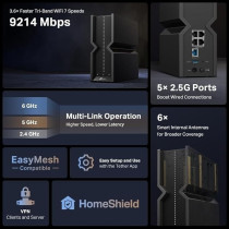 TP-Link BE9300 Ultra-Fast 9214 Mbps 6-Stream Tri-Band Wi-Fi 7 Router, Five 2.5G Ports, 4K-QAM, EasyMesh-Compatible, 8K streaming, VR/AR, Online Gaming, Easy Setup, Black