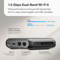 TP-Link WiFi 6 Travel Router TL-WR1502X, AX1500 Portable Design, Multiple Modes in One, VPN Clients and Server, Captive Portal, USB Tethering and File Sharing, Type-C Power Port, Tether App and Cloud
