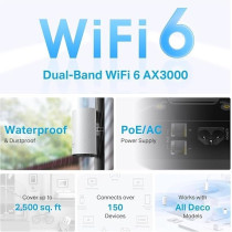 TP-Link Deco Outdoor Mesh WiFi, AX3000 Dual Band WiFi 6 Mesh, 2 Gigabit PoE Ports, 802.3at PoEplus,Weatherproof, Works with All Deco Mesh WiFi, 1-Pack