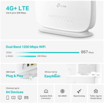 TP-Link 4G plus Cat6 AC1200 Wireless Dual Band Gigabit Router, 4G Mobile Router with Nano Sim, MU-MIMO technology, Easy Setup, Archer MR505, White