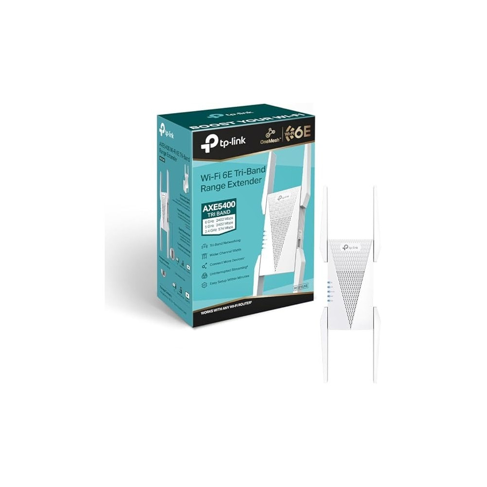 TP-Link AXE5400 Tri-Band Mesh Wi-Fi 6E Range Extender, Broadband/Wi-Fi Extender, Wi-Fi Booster/Hotspot with 1 Gigabit Port, 160 MHz Channels, Built-In Access Point Mode, Easy Setup, RE815XE