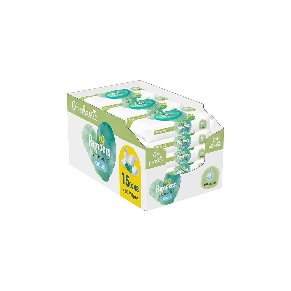 Pampers Harmonie Aqua Wet Wipes 15 Packs Of 48 Wet Wipes - 720 Wet Wipes That Help Restore Skin'S Natural Ph Value Lightweight Lotion With 99% Water