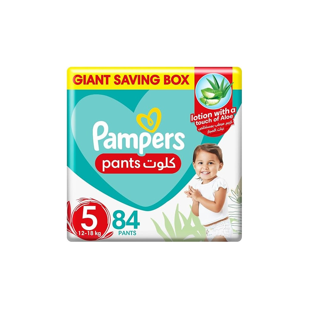 Pampers Baby-Dry Pants Diapers With Aloe Vera Lotion, 360 Fit And Up To 100% Leakproof, Size 5, 12-18Kg, Double Mega Box, 84 Count