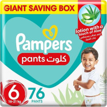Pampers Baby Dry Pants Diapers With Aloe Vera Lotion, 360 Fit And Up To 100% Leakproof, Size 6, 16-21Kg, 76 Count