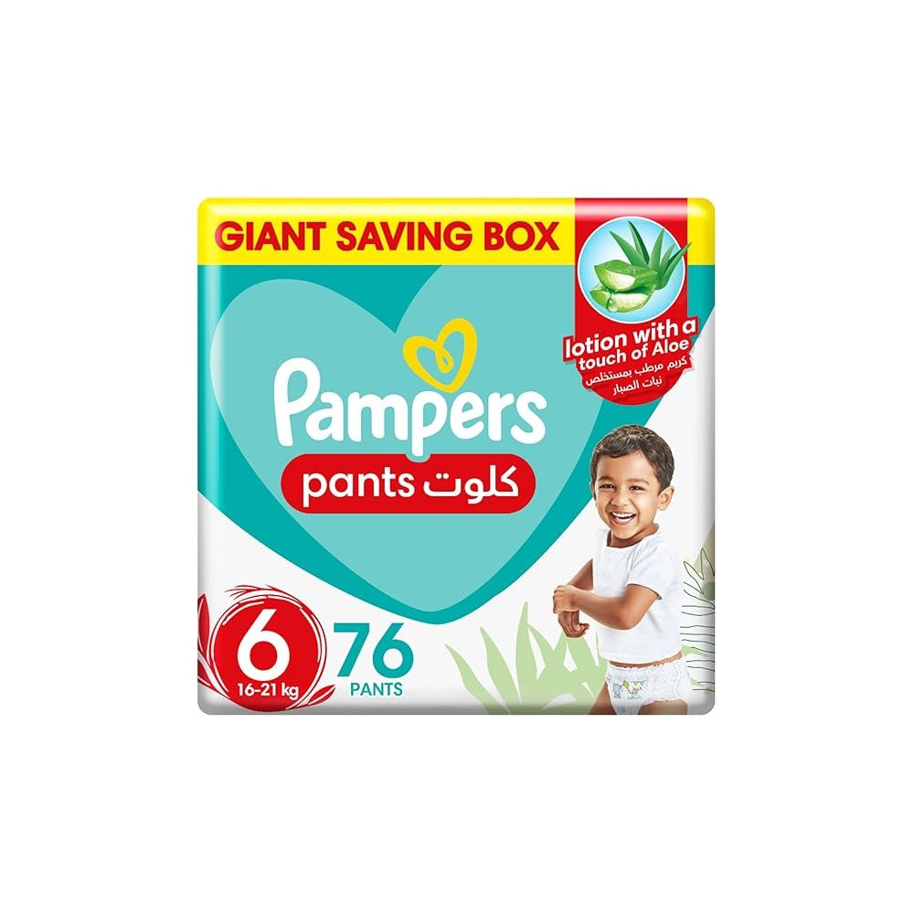Pampers Baby Dry Pants Diapers With Aloe Vera Lotion, 360 Fit And Up To 100% Leakproof, Size 6, 16-21Kg, 76 Count