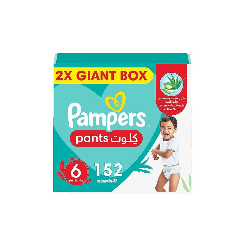 Pampers Baby Dry Pants Diapers With Aloe Vera Lotion, 360 Fit And Up To 100% Leakproof, Size 6, 16-21 kg, 152 Count