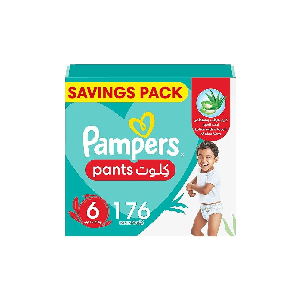 Pampers Baby Dry Pants Diapers With Aloe Vera Lotion, 360 Fit And Up To 100% Leakproof, Size 6, 16-21 kg, 176 Count