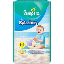 Pampers Splashers Disposable Swimming Trunks Size 3-4 (6-11 Kg) For Optimal Protection In The Water, 12 Nappies
