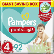 Pampers Baby-Dry Pants Diapers With Aloe Vera Lotion, 360 Fit And Up To 100% Leakproof, Size 4, 9-14Kg, Mega Box, 92 Count