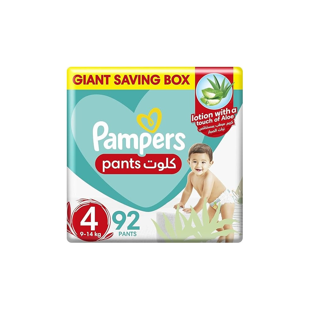 Pampers Baby-Dry Pants Diapers With Aloe Vera Lotion, 360 Fit And Up To 100% Leakproof, Size 4, 9-14Kg, Mega Box, 92 Count
