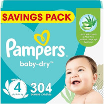 Pampers Baby-Dry Taped Diapers With Aloe Vera Lotion, Up To 100% Leakage Protection, Size 4, 9-14Kg, 304 Count